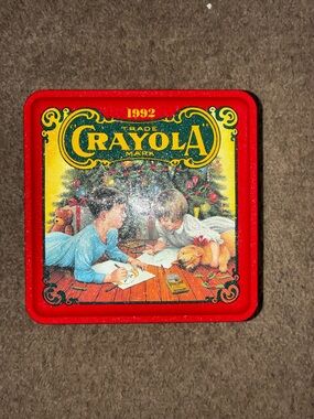 Crayola Red Tin with Vintage Holiday Illustration